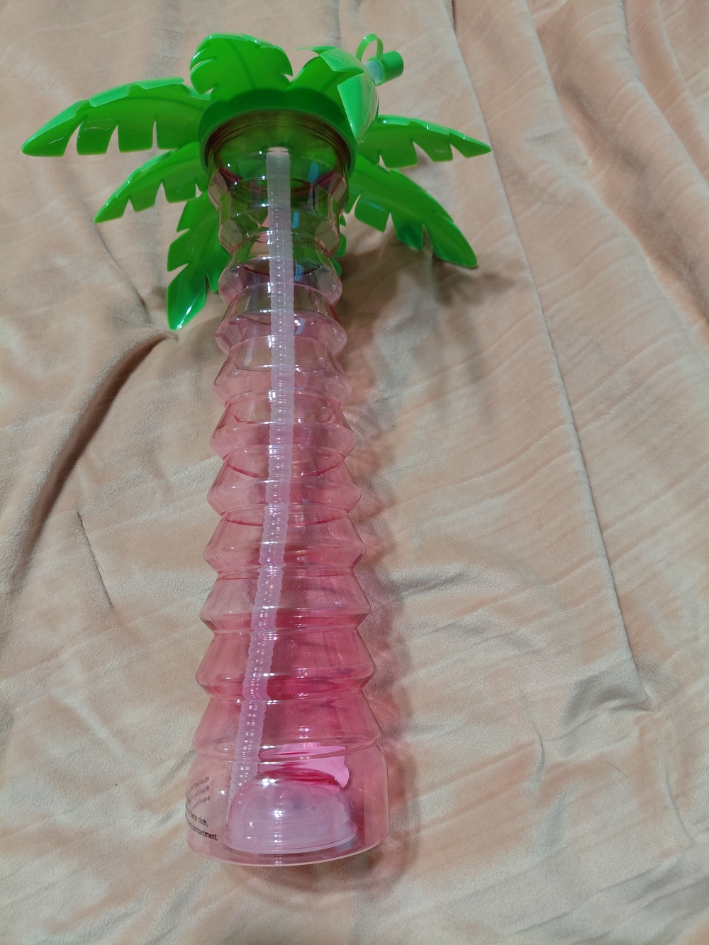 Green & Pink Palm Tree Tumbler Cup with Straw